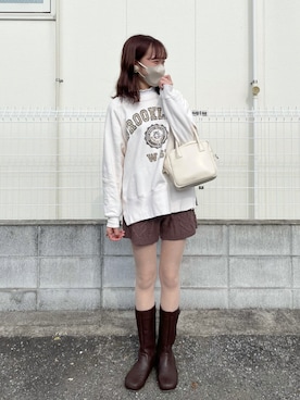 「ケーブルニット」｜「アイテム（スウェット）」を使った、kanaさん（レディース・163cm）の秋コーディネート