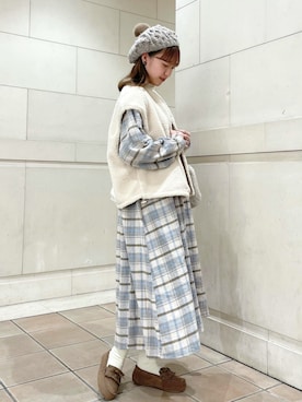 「チェックワンピース」｜「アイテム（ブルゾン）」を使った、kanaさん（レディース・163cm）の冬コーディネート