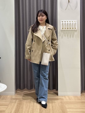 「mysty woman（ミスティウーマン）のKUROKIセミワイドデニムパンツ 636697（デニムパンツ、ブルー系）」を使った、Renaさん（レディース・155cm）の春コーディネート