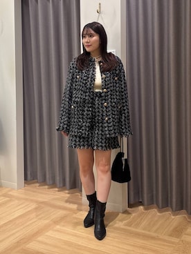 「アイテム（ノーカラージャケット）」を使った、Renaさん（レディース・155cm・20代）の秋コーディネート