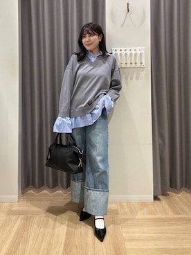 「mysty woman（ミスティウーマン）の［追加1］ミドルボストンBAG　495424（ボストンバッグ、ブラック系）」を使った、Renaさん（レディース・155cm）の春コーディネート