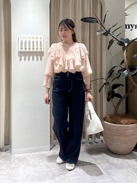 「mysty woman（ミスティウーマン）のリボンスタッズバレエ  292512（バレエシューズ）」を使った、Renaさん（レディース・155cm）の春コーディネート