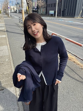 「mysty woman（ミスティウーマン）のインタックワイドパンツ 140933（その他パンツ、ブラック系）」を使った、Renaさん（レディース・155cm）の春コーディネート