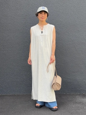 「SHIPS（シップス）のアイテム（ワンピース/ドレス）」を使った、隈元さん（レディース・158cm）の夏コーディネート