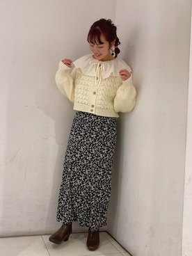 「ショート丈カーディガン」｜なぽんさん（レディース・150cm）の冬コーディネート