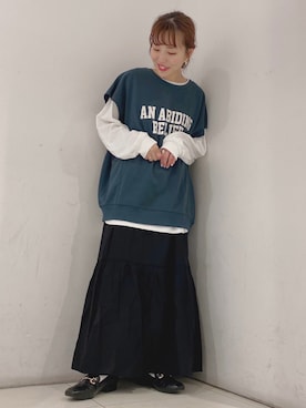 「earth music&ecology（アースミュージックアンドエコロジー）のアイテム（ベスト）」を使った、なぽんさん（レディース・150cm）の秋コーディネート