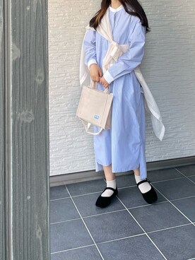 「たすき掛け」｜「アイテム（シャツワンピース）」を使った、kotllioさん（レディース・158cm）の春コーディネート