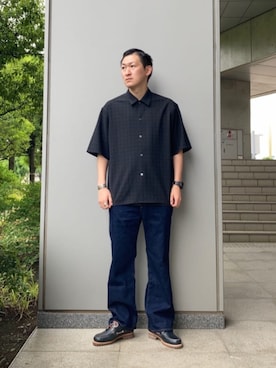 「アイテム（モカシン/デッキシューズ、ブルー系）」を使った、慈道 一磨さん（メンズ・173cm）の夏コーディネート