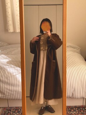 「ehka sopo（エヘカソポ）のアイテム（ノーカラーコート）」を使った、こんぺいとうさん（レディース・153cm）の冬コーディネート