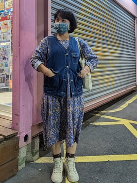 「VINTAGE（ヴィンテージ）のアイテム（タンクトップ）」を使った、Sweet Appleさん（レディース・155cm）の冬コーディネート