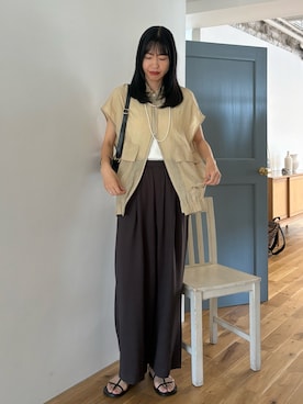 「Doux archives（ドゥアルシーヴ）のスカーフSETイージーパンツ（その他パンツ、ブラウン系）」を使った、るこ。さん（レディース・173cm）の夏コーディネート