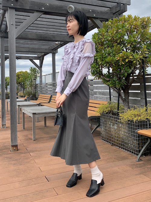 【極美品】PW CIRCULUS 2点セット モックネック & スカート 0 2WAYツインセット》ラップ付ナロースカート【洗濯機洗い可】（マキシ