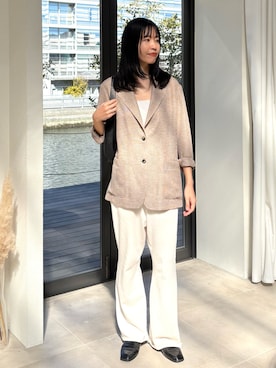 「Doux archives（ドゥアルシーヴ）の【展示会人気NO.1！】カラミツイードメッシュジャケット（テーラードジャケット、ベージュ系）」を使った、るこ。さん（レディース・173cm）の春コーディネート