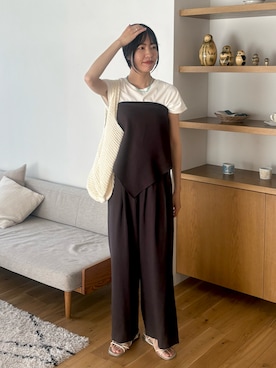 「Doux archives（ドゥアルシーヴ）の【吸水速乾】フレンチスリーブＴｅｅ（Tシャツ/カットソー、ホワイト系）」を使った、るこ。さん（レディース・173cm）の夏コーディネート