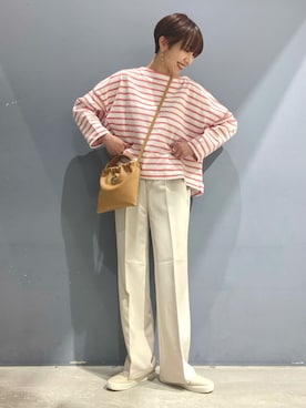 「ボーダートップス」｜「アイテム（スリッポン）」を使った、sakistarさん（レディース・161cm）の冬コーディネート