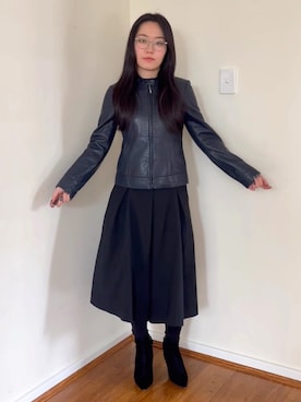 「アイテム（ライダースジャケット）」を使った、Amelia .Cさん（レディース・160cm）の夏コーディネート