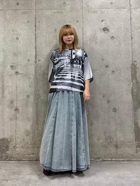 「アイテム（デニムスカート）」を使った、ハルハルさん（レディース・154cm）の夏コーディネート