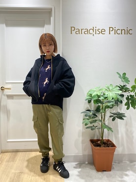 「Paradise Picnic（パラダイスピクニック）のアイテム（ジャケット/アウター）」を使った、ハルハルさん（レディース・154cm）の秋コーディネート