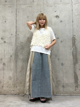 「アイテム（デニムスカート）」を使った、ハルハルさん（レディース・154cm）の夏コーディネート