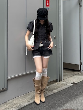 「アイテム（キャスケット）」を使った、モエさん（レディース・167cm）の夏コーディネート