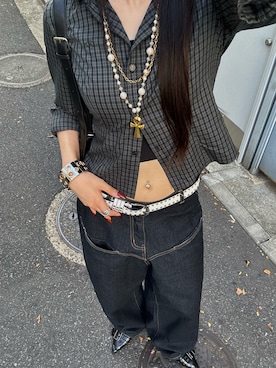 「WHO'S WHO gallery（フーズフーギャラリー）のスタッズベルト（ベルト）」を使った、モエさん（レディース・167cm）の夏コーディネート