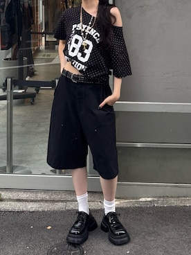 「アイテム（ベルト）」を使った、モエさん（レディース・167cm）の夏コーディネート