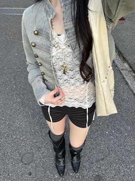 「WHO'S WHO gallery（フーズフーギャラリー）の【SLOPPY】 RIBBED SHORTS/リブショートパンツ（その他パンツ、ブラック系）」を使った、モエさん（レディース・167cm）の春コーディネート