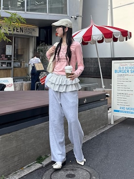 「韓国コーデ」｜「アイテム（スウェットパンツ）」を使った、モエさん（レディース・167cm）の春コーディネート