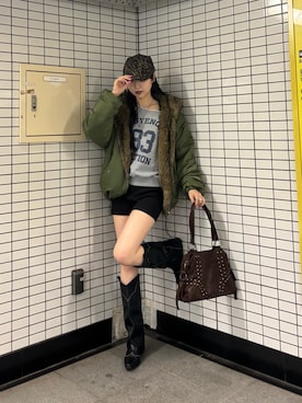 「アイテム（ハンチング/ベレー帽）」を使った、モエさん（レディース・167cm）の秋コーディネート