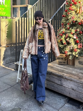 「アイテム（ボストンバッグ、ブラウン系）」を使った、モエさん（レディース・167cm）の秋コーディネート