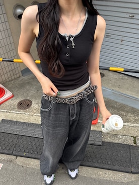 「アイテム（タンクトップ）」を使った、モエさん（レディース・167cm）の夏コーディネート
