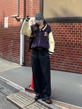 「アイテム（スタジャン）」を使った、モエさん（レディース・167cm）の冬コーディネート