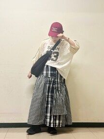 Freadaフリーダ チェックパッチワークフリル フレア ティアードスカート Freada（フリーダ） スカート チェック パッチワーク フリル フレア