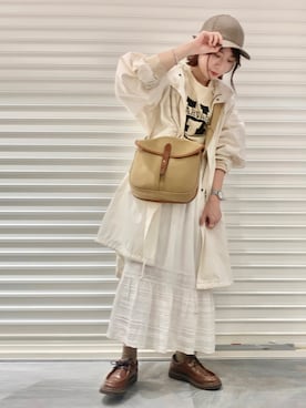 「レーススカート」｜「アイテム（モッズコート）」を使った、おめぐさん（レディース・157cm）の秋コーディネート