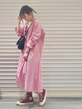 「Ungrid（アングリッド）のロゴ発砲プリントTee（Tシャツ/カットソー）」を使った、おめぐさん（レディース・157cm）の夏コーディネート