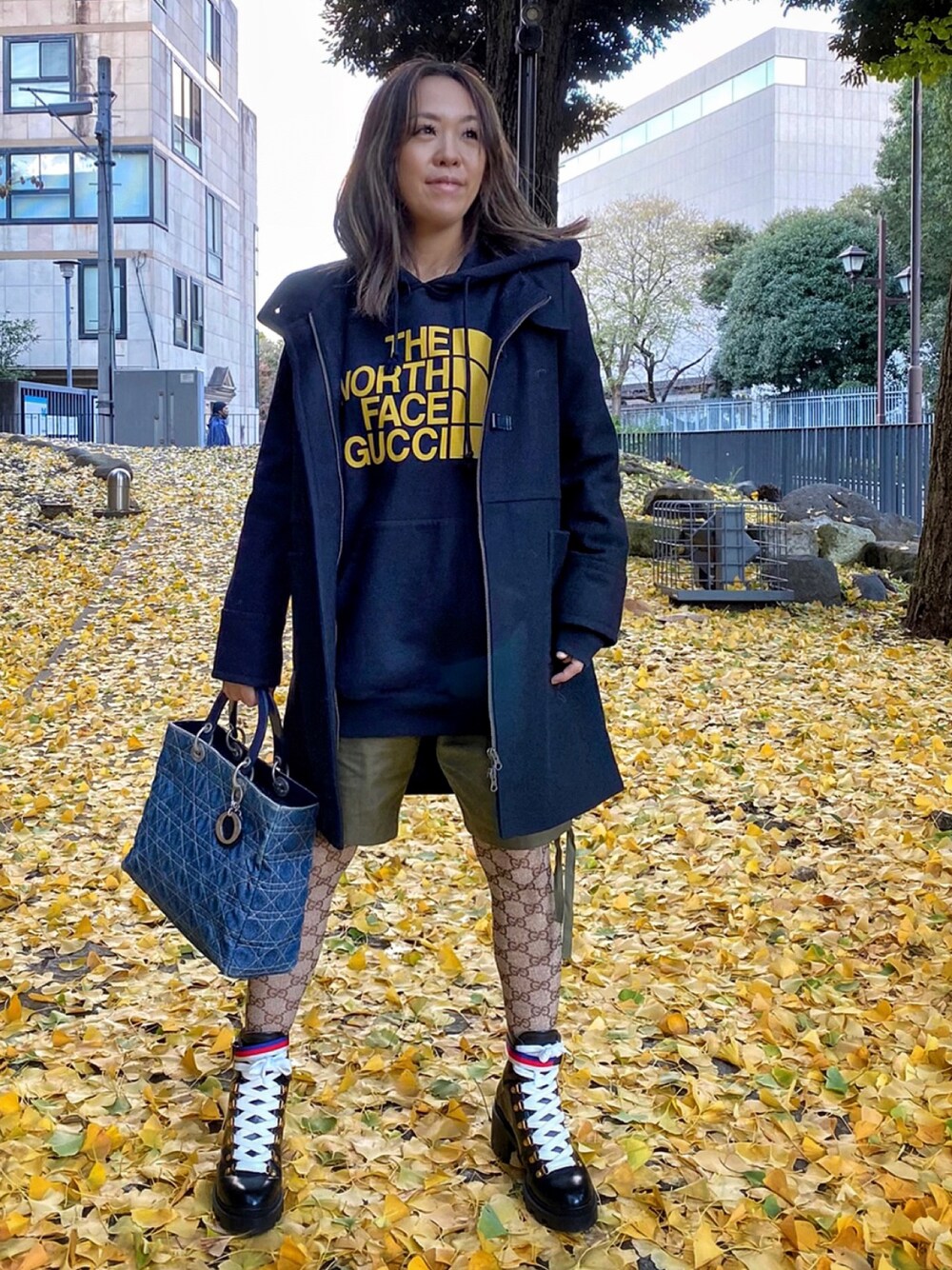 「未来のWEARISTAプロジェクト、冬、スクエアバッグ、キルティング、THE NORTH FACE、GUCCI、Gucci northface、Lady Dior、Dior」｜「GUCCIのアイテム（トップス、ブラック系）」を使った、WODDYFUNKさん（レディース・155cm）の冬コーディネートの1枚目の写真