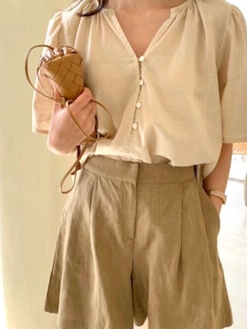 「MINS MINIS（ミンスミニス）のアイテム」を使った、perky room スタッフさん（レディース・164cm）の夏コーディネート