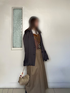 「TODAYFUL（トゥデイフル）の【TODAYFUL/トゥデイフル】Satin Over Jacket/サテンオーバージャケット（テーラードジャケット、ブラウン系）」を使った、m---＊さん（レディース・156cm）の夏コーディネート
