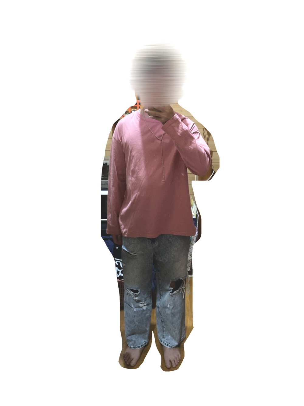 「カジュアルコーデ、メンズコーデ、お洒落さんとつながりたい、シンプルスタイル、デニムパンツ」｜「AliExpressのアイテム（Tシャツ/カットソー、ピンク系）」を使った、rakuru さん（骨格ナチュラル・メンズ・163cm）の秋コーディネートの1枚目の写真