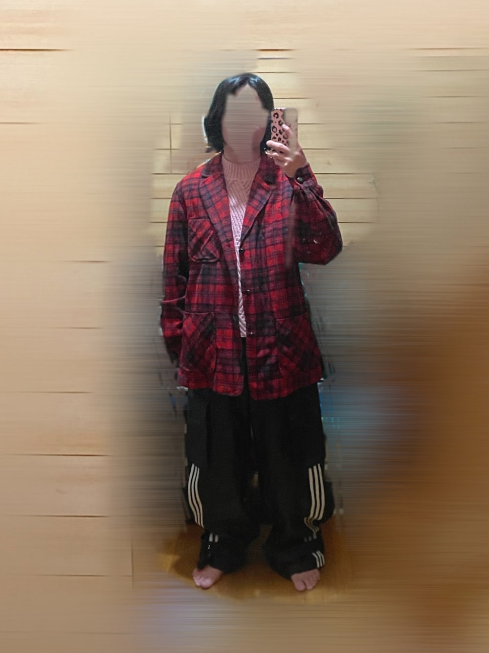 「カジュアル、テーラードジャケット、レザーパンツ、春色、メガネ男子」｜「PENDLETONのアイテム（テーラードジャケット、レッド系）」を使った、rakuru さん（骨格ストレート・メンズ・163cm）の冬コーディネートの1枚目の写真