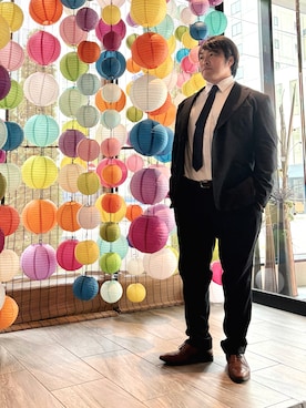 「GUCCI（グッチ）のアイテム（ネクタイ、ブルー系）」を使った、棚橋弘至さん（メンズ・181cm）の秋コーディネート
