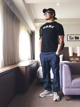 「and wander」｜棚橋弘至さん（メンズ・181cm）の夏コーディネート