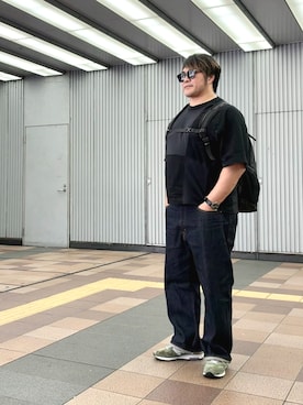「TBPRのアイテム（Tシャツ/カットソー、ブラック系）」を使った、棚橋弘至さん（メンズ・181cm）の夏コーディネート