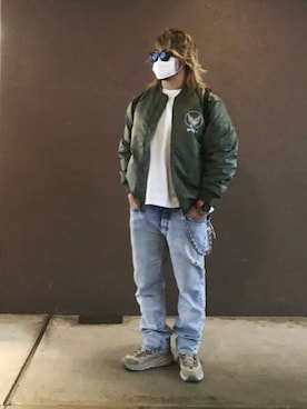 「アイテム（ミリタリージャケット）」を使った、棚橋弘至さん（メンズ・181cm・40代）の秋コーディネート