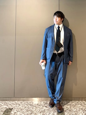 「Noble（ノーブル）のアイテム（ネクタイ、ブルー系）」を使った、棚橋弘至さん（メンズ・181cm）の夏コーディネート