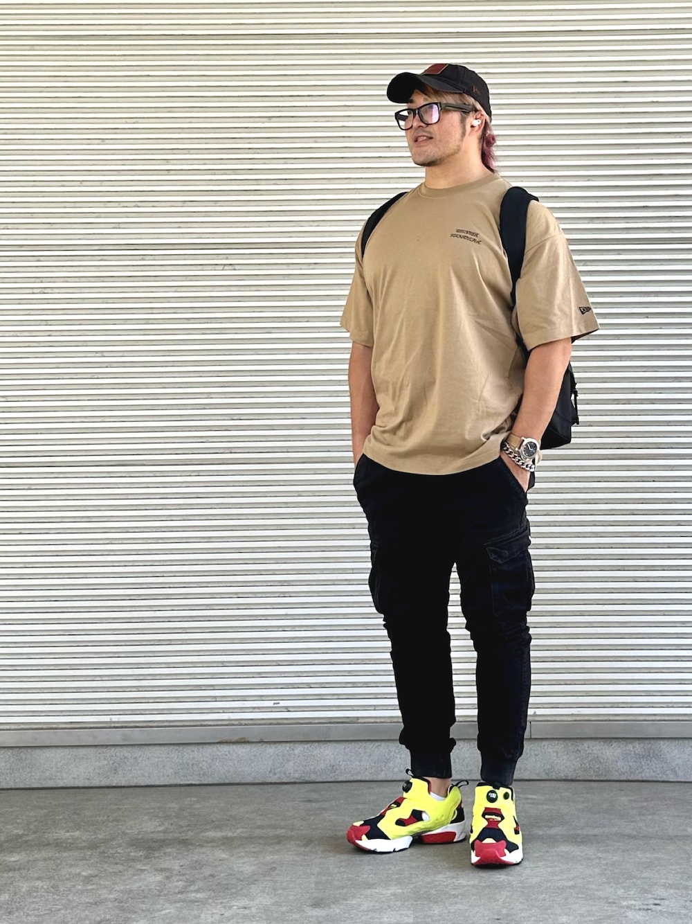「PUMP FURY」｜「NEW ERAのアイテム（キャップ、ブラック系）」を使った、棚橋弘至さん（メンズ・181cm）の夏コーディネートの1枚目の写真