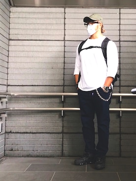 「THE NORTH FACE（ザノースフェイス）のアイテム（デニムパンツ）」を使った、棚橋弘至さん（メンズ・181cm）の秋コーディネート