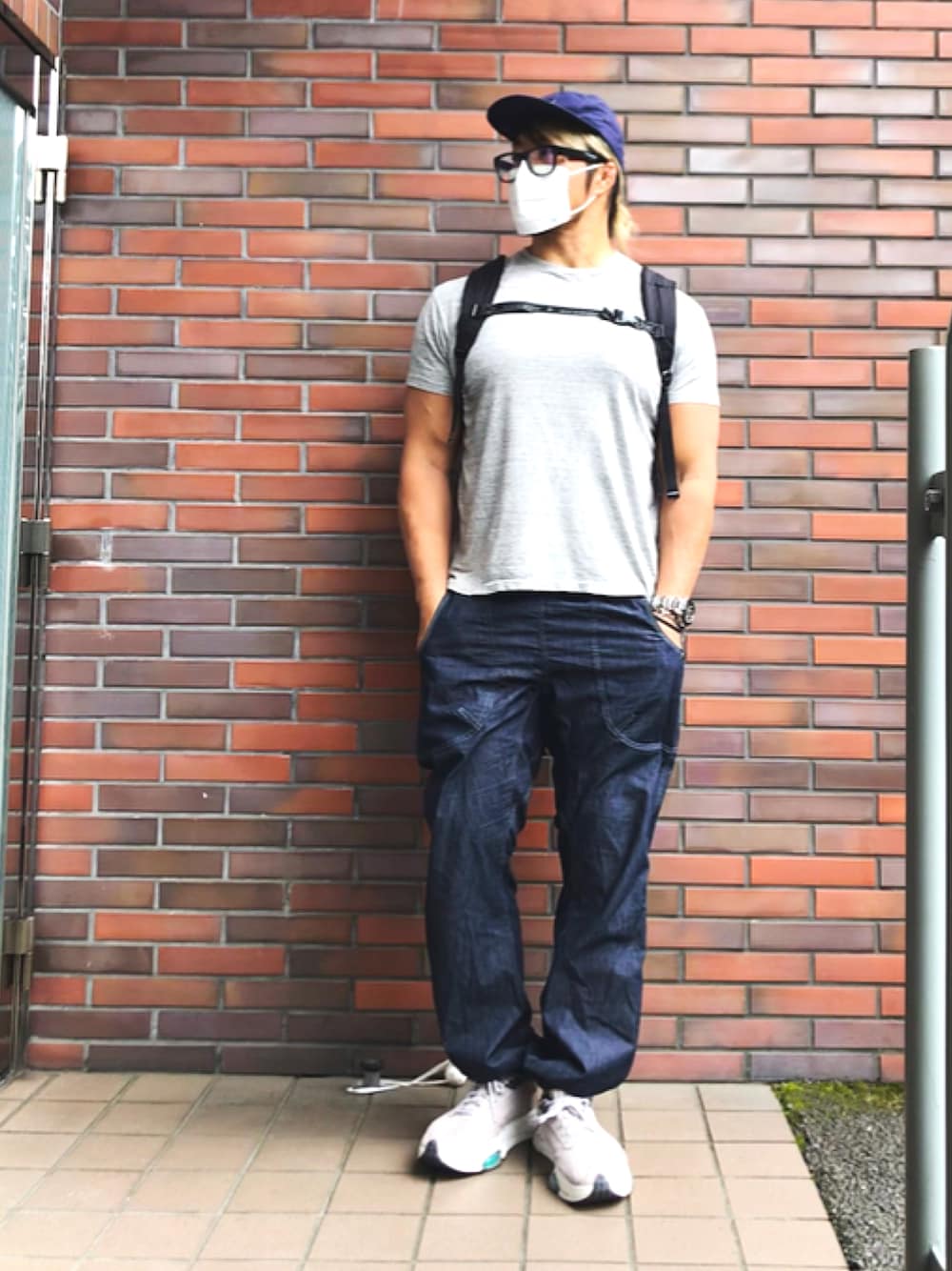 「and wander、THE NORTH FACE」｜「THE NORTH FACEのアイテム（キャップ、ブルー系）」を使った、棚橋弘至さん（メンズ・181cm）の夏コーディネートの1枚目の写真