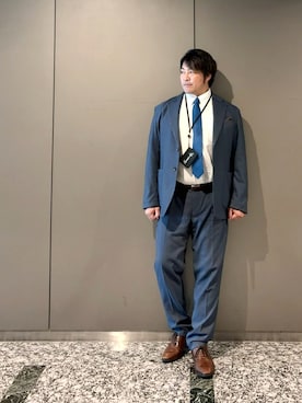 「アイテム（スーツセット、ブルー系）」を使った、棚橋弘至さん（メンズ・181cm）の夏コーディネート