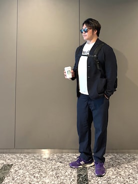 「ANIMALIA（アニマリア）のアイテム（Tシャツ/カットソー、ホワイト系）」を使った、棚橋弘至さん（メンズ・181cm）の夏コーディネート